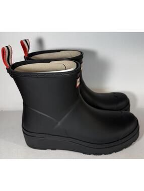 HUNTER Play Short Rain Ankle Boots Black Rubber Waterproof